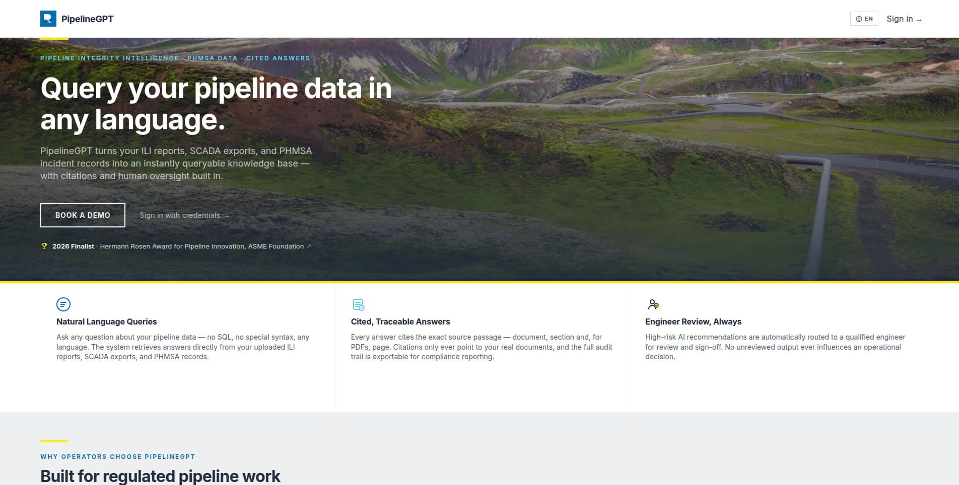 PipelineGPT home page: Query your pipeline data in any language
